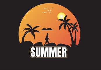 Summer beach and sunset Vector graphic for t shirt and other uses.