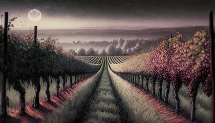 Papier Peint photo Cappuccino monochrome sketch of a vineyard row landscape