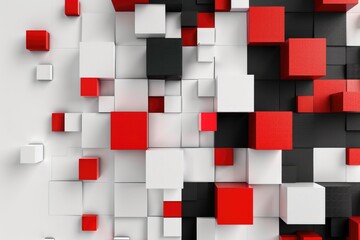 Geometric abstract background of cubes, graphic design of red, white, black cube, graphic pattern modern and digital concept, minimalistic architectural design, three dimensional structure