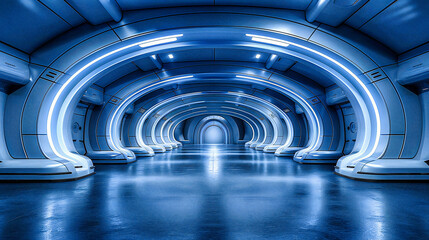 Abstract Urban Journey: Futuristic Tunnel Blurs Into the Cityscape Beyond