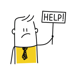 man holds a sign saying help