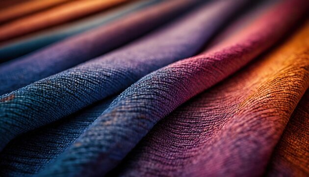 soft folds of colorful woven linen fabric in close up detail in a full frame background wallpaper texture pink violet blue and orange