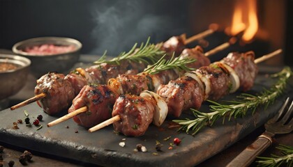 arrosticini italian lamb kebabs with rosemary and spices cooked over a brazier
