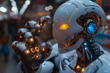 Futuristic Robot with Illuminated Hand