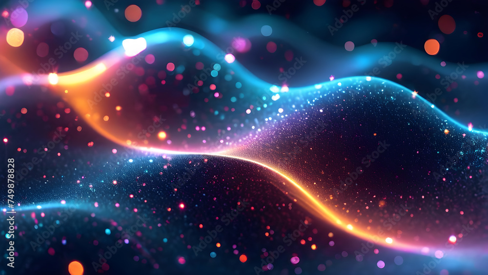 Poster twisted-curve-shape-in-3d-abstract-form-background-of-twinkling-stars-and-atmospheric-glow-contras