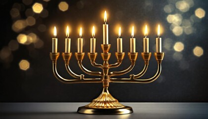 beautiful lit hanukkah menorah on black background