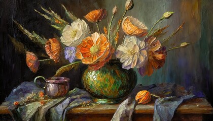 oil painting on canvas still life flowers impressionism artwork - obrazy, fototapety, plakaty
