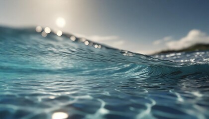 under and surface of a cool blue ocean pool water wave with sun fractured reflections - obrazy, fototapety, plakaty