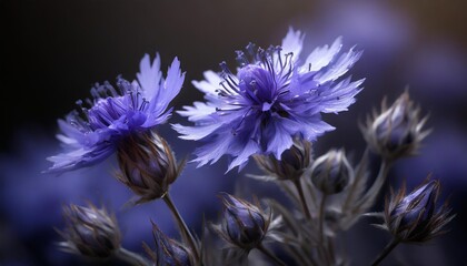 vertical image of the purple blue flowers of amethyst dream mountain bluet centaurea montana amethyst dream - obrazy, fototapety, plakaty