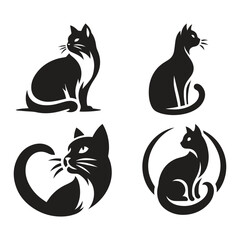 Cat vector silhouette set. Cats collection - vector silhouette. Cats, Isolated On a White Background