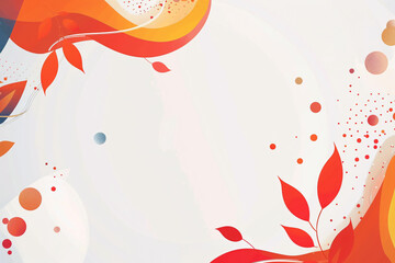 White background with orange swirls and red leaves abstract design