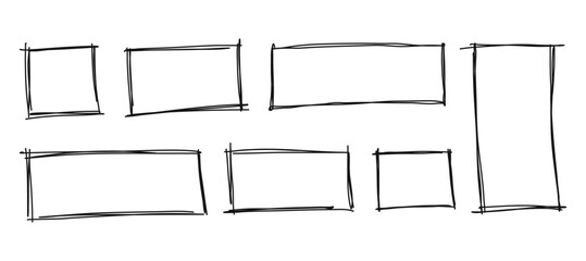 Set of rectangle lines frames hand drawn. Textbox in doodle style. Vector illustration. 