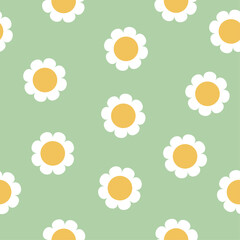 Groovy chamomile seamless pattern. Summer cute  floral print for for design, wallpaper, textile, wrapping paper. Vector flat illustration. 