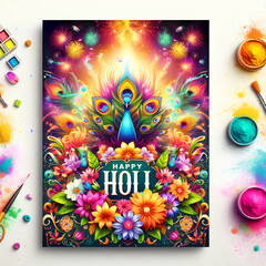Beautiful celebration colorful holi flyer. generative ai