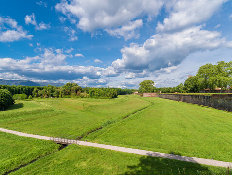 Lucca ancient city walls glacis beautiful park
