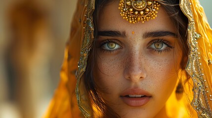 Portrait of a young modern Indian girl in natural light in a traditional Indian setting