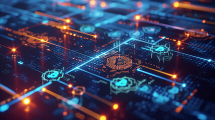 Obraz premium Abstract Blockchain Connectivity on a Dark Theme 