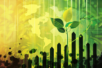 Green eco-friendly cityscape concept with leaves and buildings