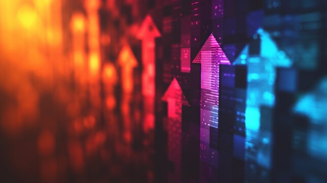 Abstract colorful arrow on blur background. Business concept. Abstract background with graphs and charts, geometric elements.