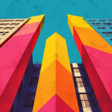 Modern skyscrapers in the city. Colorful illustration. Abstract background.