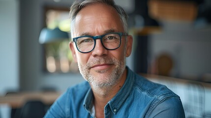 Obraz premium A portrait of a stylish middle-aged grey-haired man with glasses.