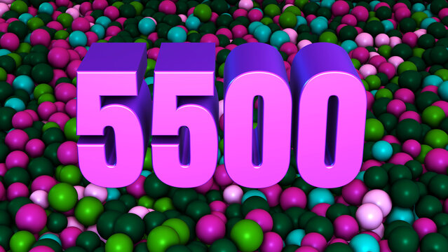 Close Up View Number 5500 3D Extrude On Green Purple Colorful Ball Pit Balls Background 3D Rendering