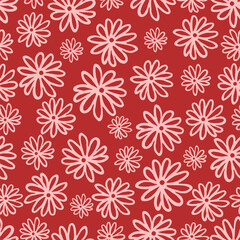 Hand Drawn Black And White Spring Flowers Pattern On White Background. Sketch. Doodle style