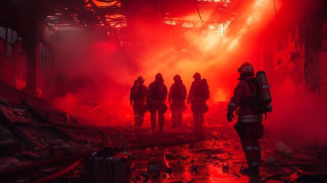 a group of firefighters are standing in front of a fire
