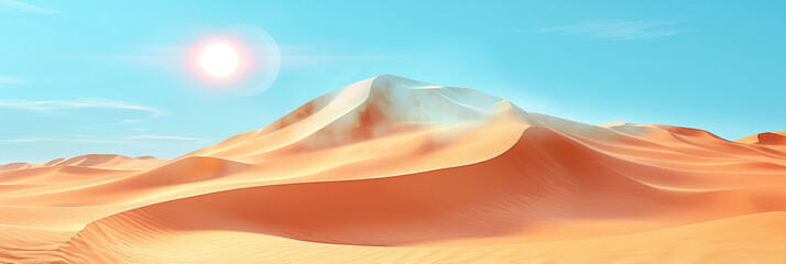 the sun in the desert, a brown sand dunes in the desert on blue sky background, appropriate for travel magazines, blog headers, website backgrounds, or desert themed contras designs.banne - obrazy, fototapety, plakaty