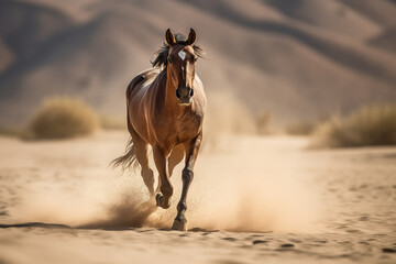 Fast Running Horse In Sandy Desert