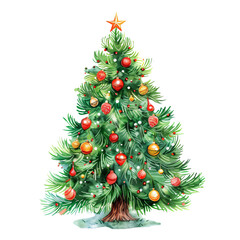 watercolor christmas tree isolated on white background