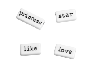 Four Words "Princess, Star, Like, Love" on Transparent Background