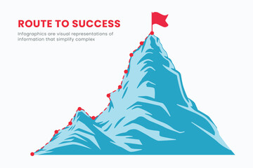 Route to the Top of the Mountain Infographic Design, Business Strategy, and Target. climbing route to the goal. Vector illustration flat design.