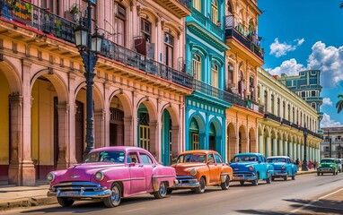 The colorful, bustling streets of Old Havana, classic cars and colonial architecture telling stories of the past 