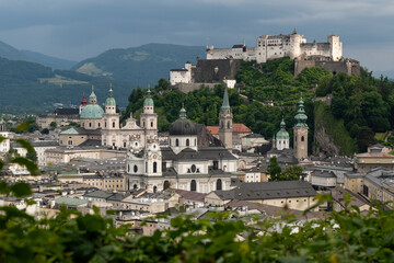 Fototapeta na wymiar An early summer day in the historic centre of Salzburg in Austria