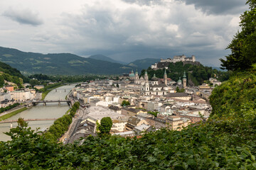 An early summer cloudy day in the historic centre of Salzburg in Austria
