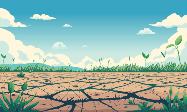 Natural Disasters. The ground is cracked by the drought and the sun is hot. Vector illustration