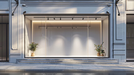 empty glass frosted wall for small shop with spotlight,Empty illuminated storefront.