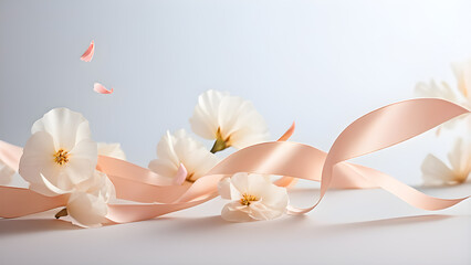 pastel-background-hosts-flying-petals-and-ribbon-embrace-of-minimalism-clean-design-petals