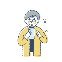 スマートフォンの操作で困っているシニア女性