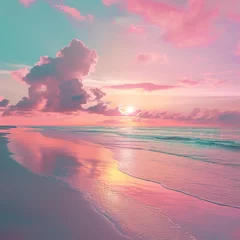 Gordijnen Pink sea. Dawn on the shore. Ocean.Generative AI © Tetiana