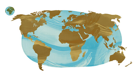 Ilustración del mapa mundi con texturas de acuarela. Plantilla de mapa del mundo con continentes, América del Norte y del Sur, Europa y Asia, África y Australia © Laura Bustos