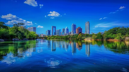 Urban Skyline Reflection: A Panoramic View of the City by the River