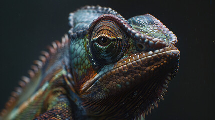 Vivid Jacksons Chameleon Studio Portrait with Dargon - obrazy, fototapety, plakaty
