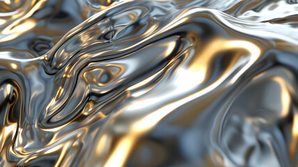 Shiny quicksilver mercury metal waves background and wallpaper. Neural network generated in January 2024. Not based on any actual scene or pattern.