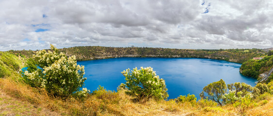 Blue Lake panorama viewed from the in Mount Gambier, South Australia
