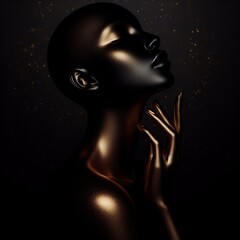 Beautiful black woman with golden bodyart.