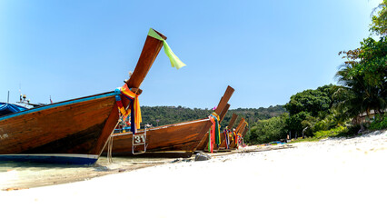 Thai national boats at the beach in Thailand