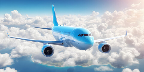 Naklejka na ściany i meble Airline fly worldwide clouds travel tourism plane trip planning world tour. leisure touring holiday summer vacation concept. on isolated on background. logistics transportation. 3d rendering