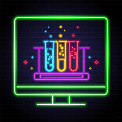 Chemistry on computer screen with neon light glowing elements